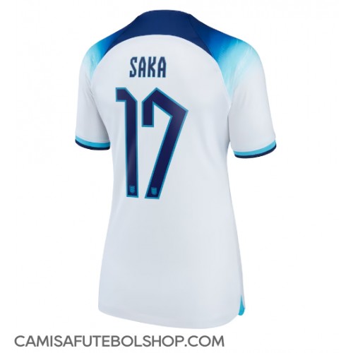 Camisa de time de futebol Inglaterra Bukayo Saka #17 Replicas 1º Equipamento Feminina Mundo 2022 Manga Curta